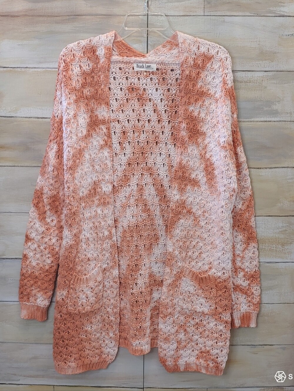 Peach Love women knit multicolor tie dye open front boho cotton cardigan Medium